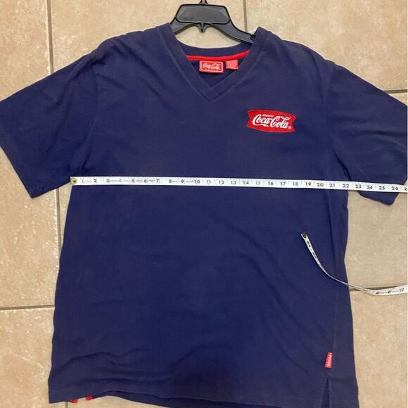 Coca Cola Navy V Neck Embroidered Logo Short Sleeve T-Shirt - 18/20W - Picture 6 of 6